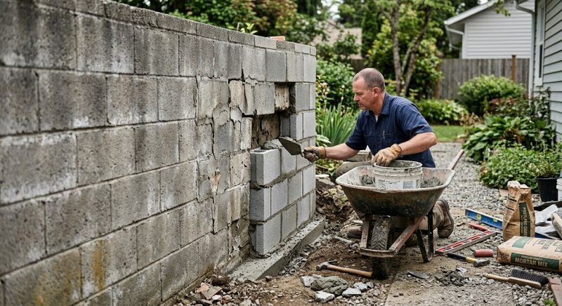 Cinder Block Wall Repair in Fredericksburg, VA